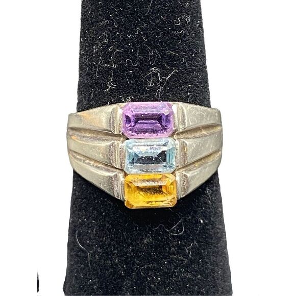 CN Sterling silver 925 stacked amethyst, blue topaz and citrine ring size 7 - Picture 9 of 9